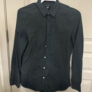 H&M casual dress shirt navy blue with white dots